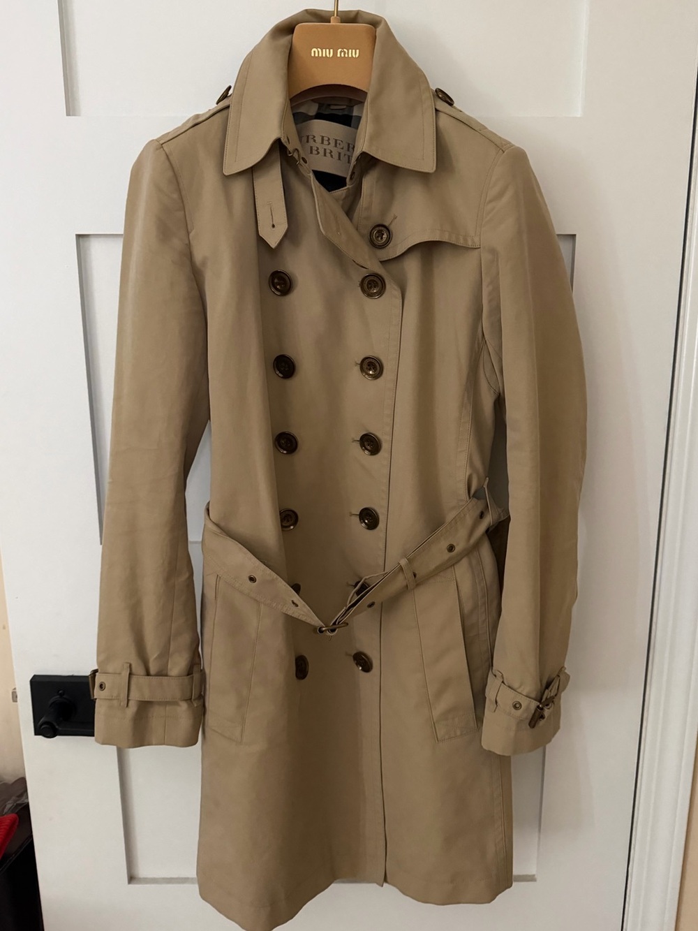 Burberry Tan Double-Breasted Trench Coat with Belt